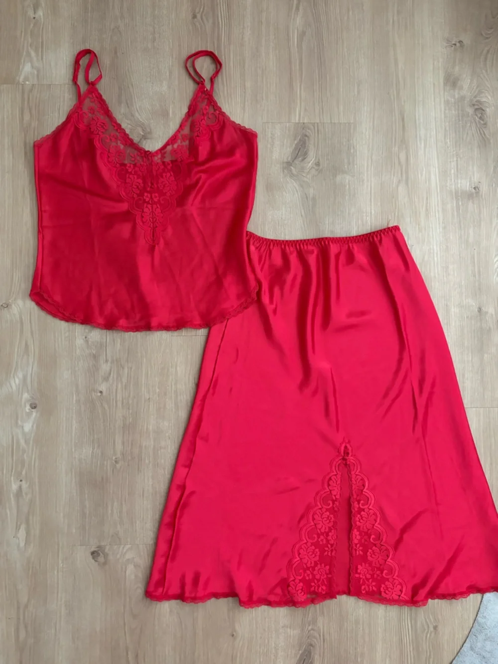 Red Satin Lace Chemise two piece set - Women Intimates - Picture 1 of 5